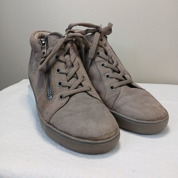 NATURALIZER SUEDE MOTLEY MID-TOP SNEAKER, SIDE ZIP WOMENS SIZE 8.5 DARK TAUPE - Picture 6 of 9